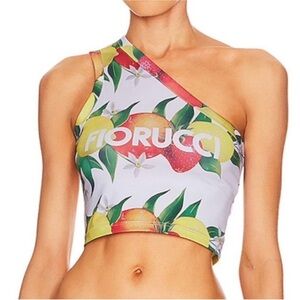Fiorucci White and Pink Asymmetrical Crop Tank Top